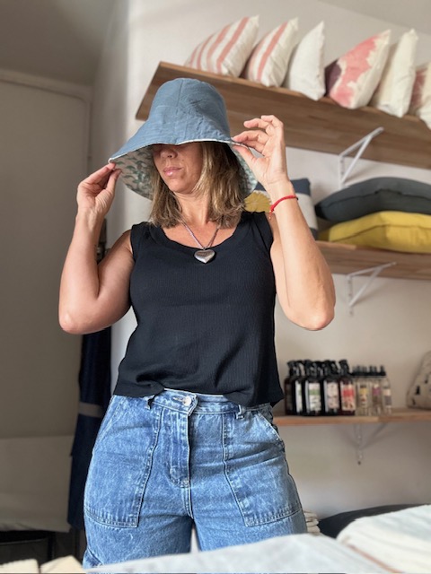 Sombrero ala ancha- Verde agua con plata (reversible azul) - Imagen 3