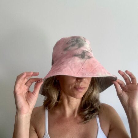 Sombrero ala ancha- Gris y rosa