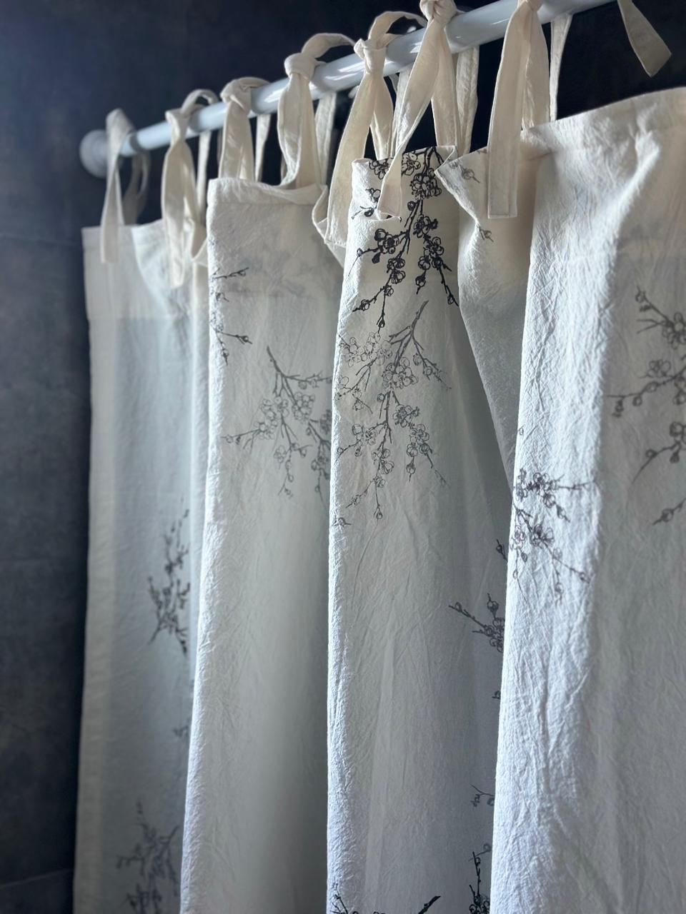 Cortina de baño- Duraznero- gris plomo, gris cemento +plata