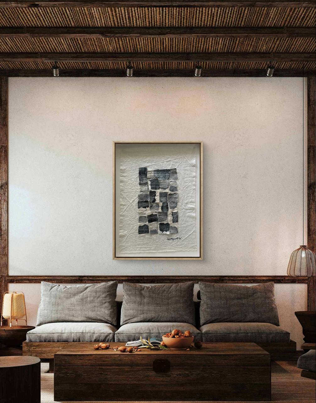 Cuadro Mosaico Gris y Negro- Arte Textil