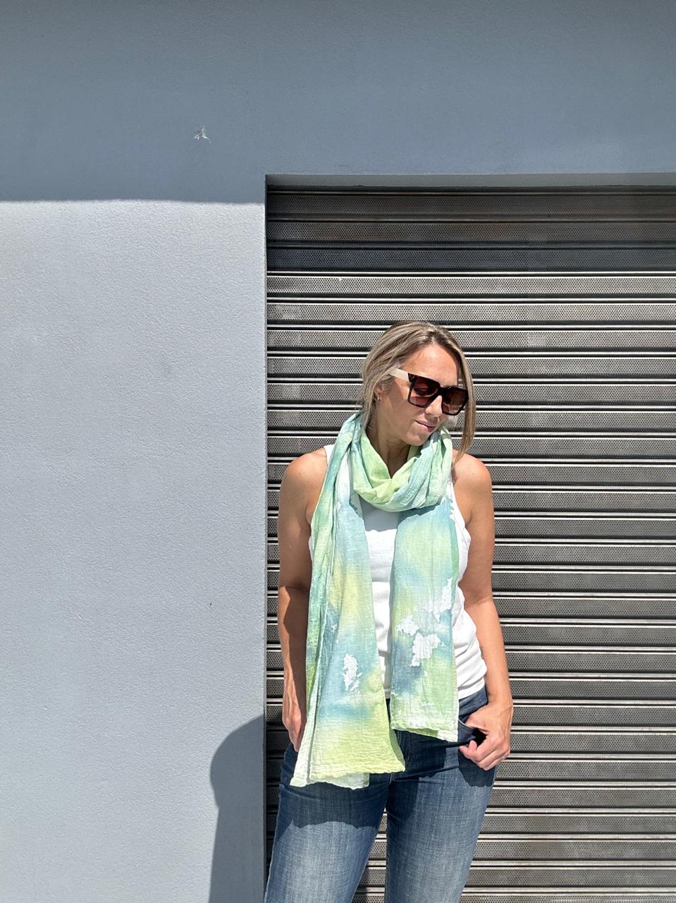 Foulard Acuarela- verde, azul y turquesa