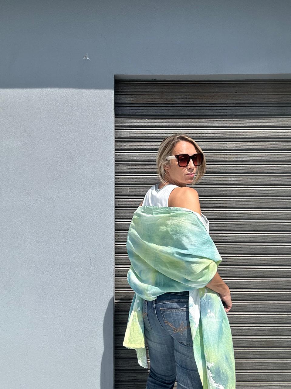 Foulard Acuarela- verde, azul y turquesa