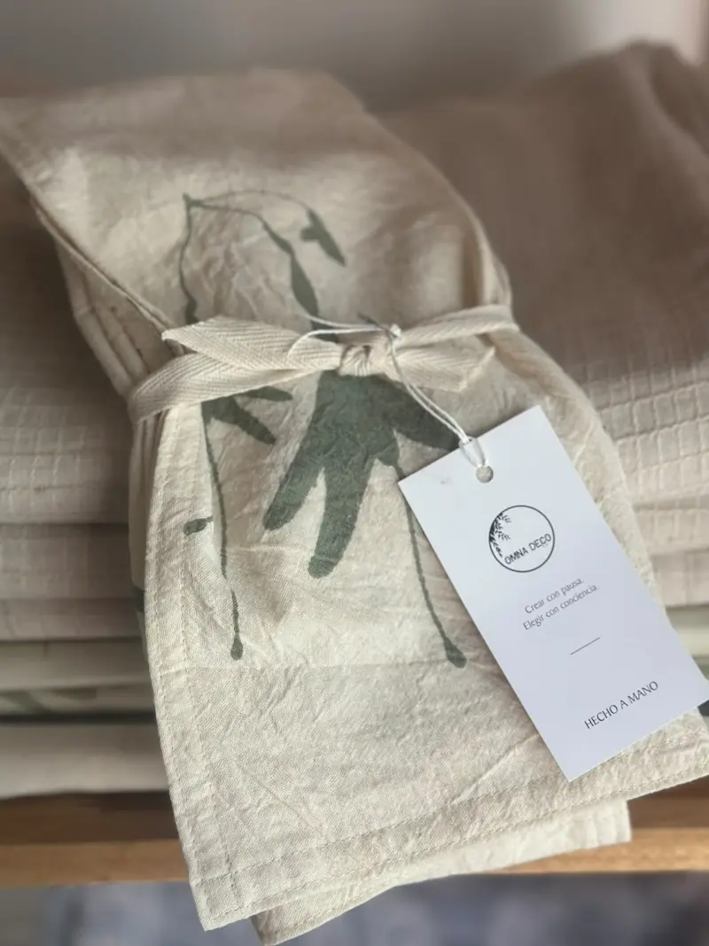 Servilleta estampada a mano- Chilco verde